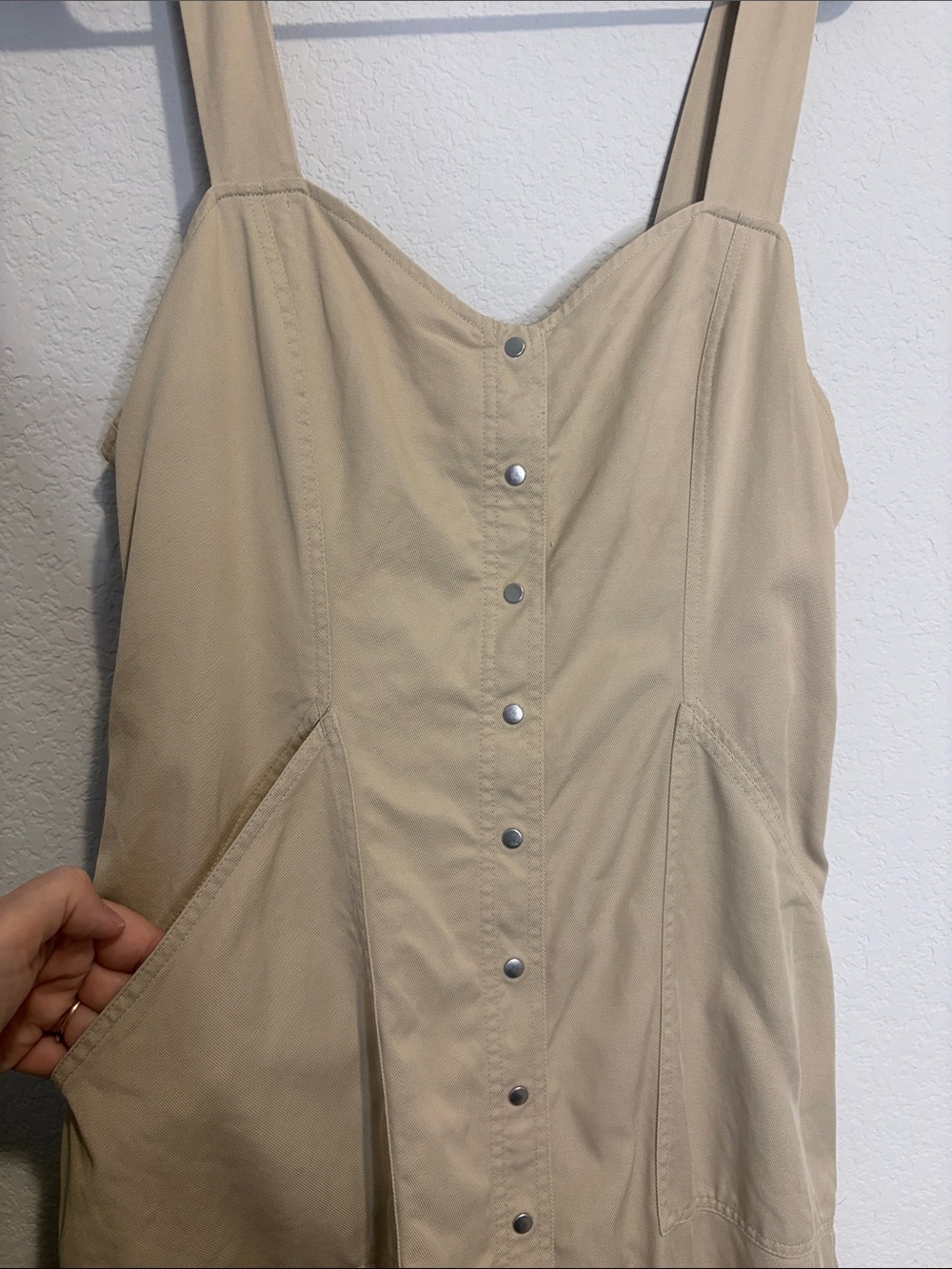 A.L.C. Varelli Beige Khaki Button-Front Fit and flare Dress 8 - Picture 6 of 8